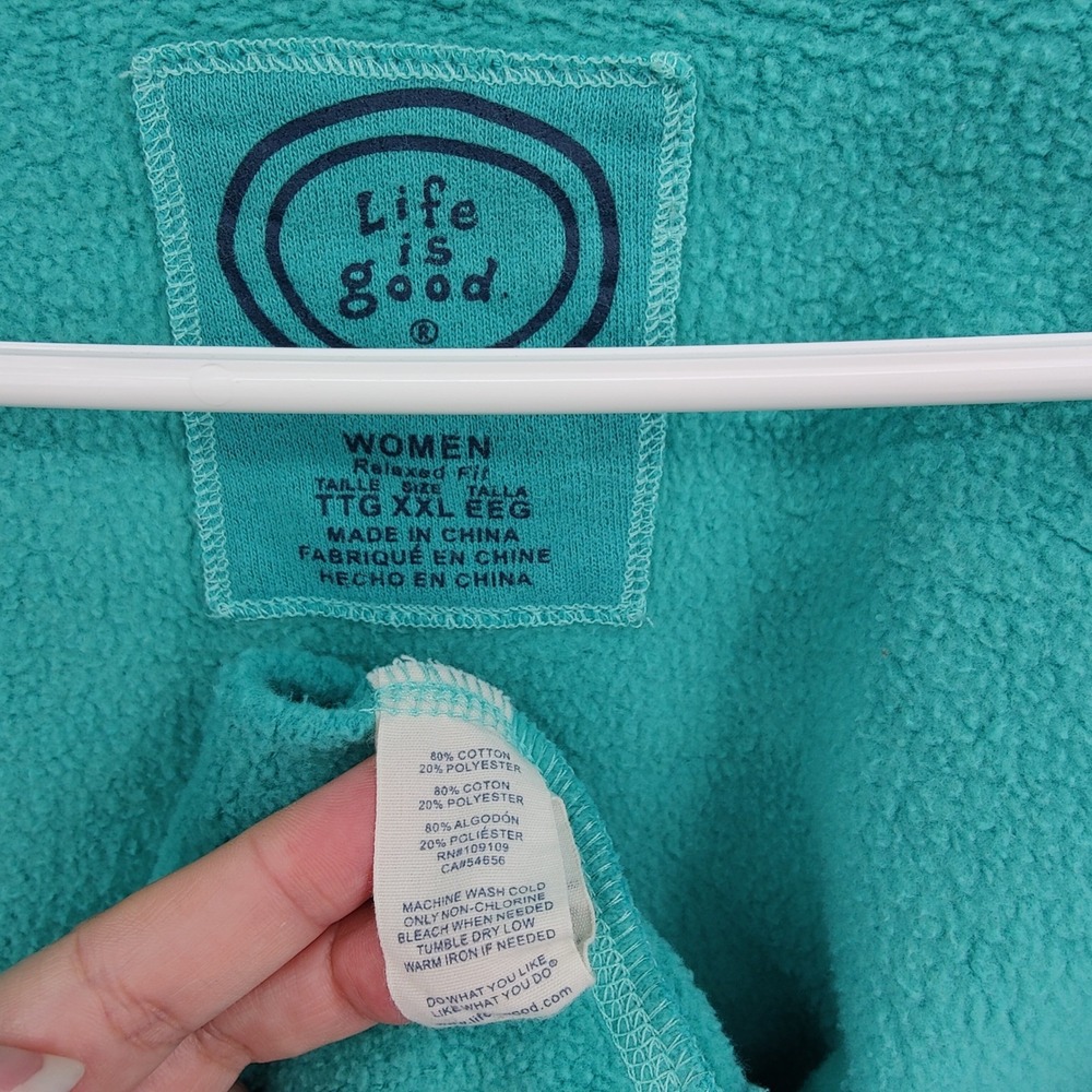 Life is Good Women Gorpcore Granola Zip Hoodie XXL Teal Relaxed Fit Fleece Logo - Picture 6 of 16